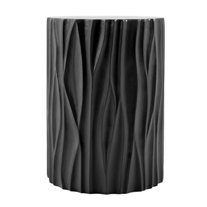 English Elm Black Wave Sculpted MGO Cylindrical Side Table Indoor Outdoor Accent Stool Black N770P396701B