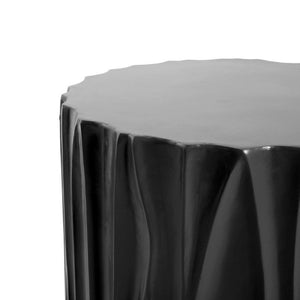 English Elm Black Wave Sculpted MGO Cylindrical Side Table Indoor Outdoor Accent Stool Black N770P396701B