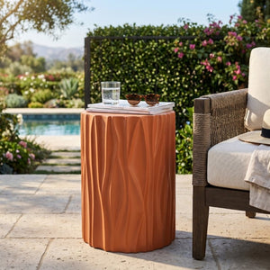 English Elm Black Wave Sculpted MGO Cylindrical Side Table Indoor Outdoor Accent Stool Terracotta N770P396701O