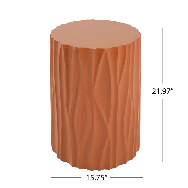 English Elm Black Wave Sculpted MGO Cylindrical Side Table Indoor Outdoor Accent Stool Terracotta N770P396701O