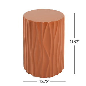English Elm Black Wave Sculpted MGO Cylindrical Side Table Indoor Outdoor Accent Stool Terracotta N770P396701O