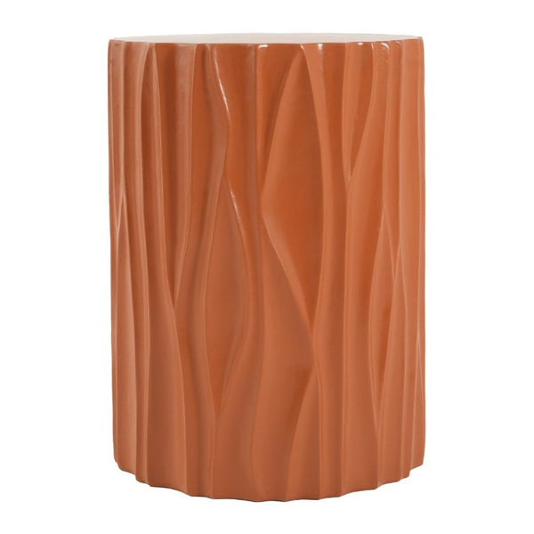 English Elm Black Wave Sculpted MGO Cylindrical Side Table Indoor Outdoor Accent Stool Terracotta N770P396701O