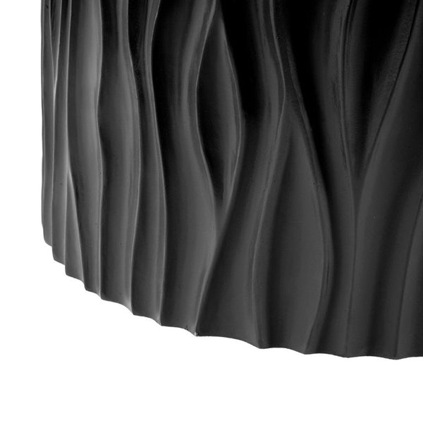 English Elm Black MGO Cylindrical Side Table Wave Carved Matte Finish for Patio or Living Room Black N770P399980B