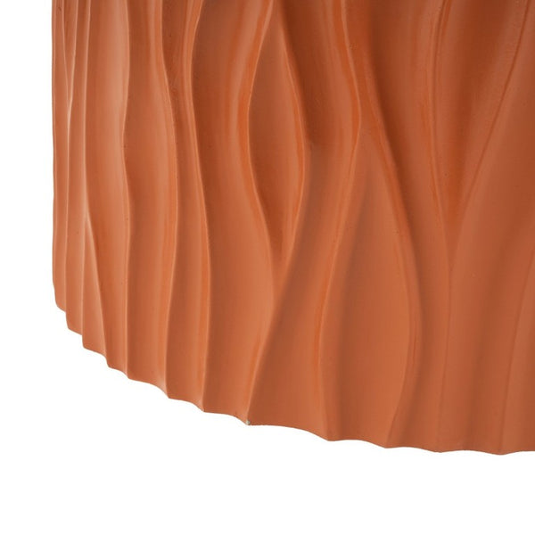 English Elm Black MGO Cylindrical Side Table Wave Carved Matte Finish for Patio or Living Room Terracotta N770P399980O