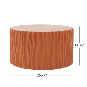 English Elm Black MGO Cylindrical Side Table Wave Carved Matte Finish for Patio or Living Room Terracotta N770P399980O