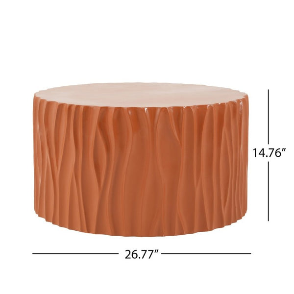 English Elm Black MGO Cylindrical Side Table Wave Carved Matte Finish for Patio or Living Room Terracotta N770P399980O