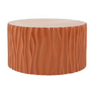 English Elm Black MGO Cylindrical Side Table Wave Carved Matte Finish for Patio or Living Room Terracotta N770P399980O