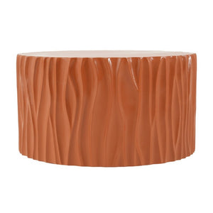 English Elm Black MGO Cylindrical Side Table Wave Carved Matte Finish for Patio or Living Room Terracotta N770P399980O