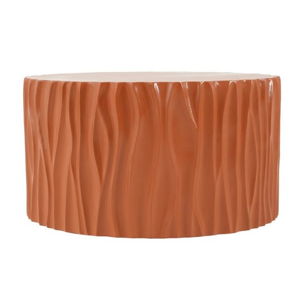 English Elm Black MGO Cylindrical Side Table Wave Carved Matte Finish for Patio or Living Room Terracotta N770P399980O