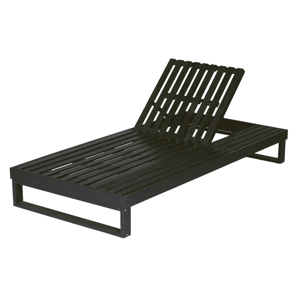 English Elm Black Acacia Hardwood Outdoor Chaise Lounge Adjustable Poolside Recliner with Slatted Design N770P407072B