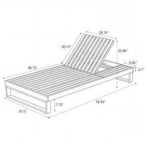 English Elm Black Acacia Hardwood Outdoor Chaise Lounge Adjustable Poolside Recliner with Slatted Design N770P407072B