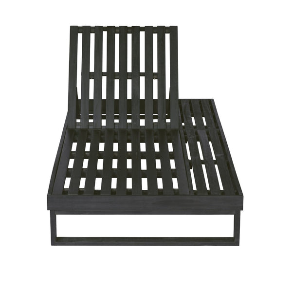 English Elm Black Acacia Hardwood Outdoor Chaise Lounge Adjustable Poolside Recliner with Slatted Design N770P407072B
