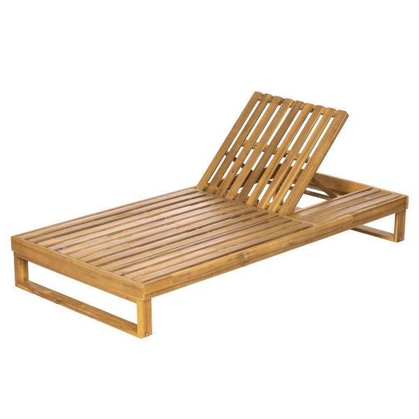English Elm Acacia Hardwood Outdoor Chaise Lounge Teak Finish Adjustable Poolside Recliner with Side Tray N770P407072T