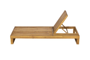 English Elm Acacia Hardwood Outdoor Chaise Lounge Teak Finish Adjustable Poolside Recliner with Side Tray N770P407072T