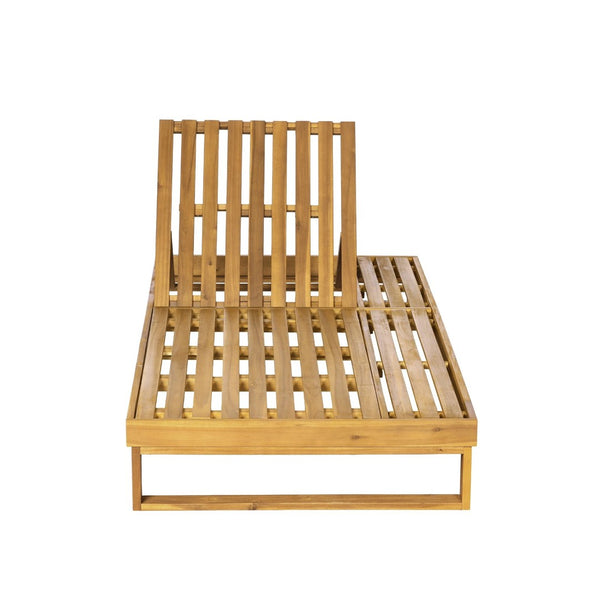 English Elm Acacia Hardwood Outdoor Chaise Lounge Teak Finish Adjustable Poolside Recliner with Side Tray N770P407072T