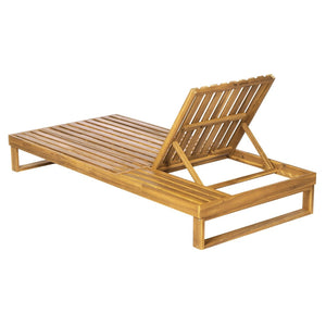 English Elm Acacia Hardwood Outdoor Chaise Lounge Teak Finish Adjustable Poolside Recliner with Side Tray N770P407072T