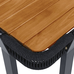 English Elm Teak Finish Acacia Wood Square Patio Side Table with Rope Wrapped Metal Frame Outdoor Black, Teak N770P409250A