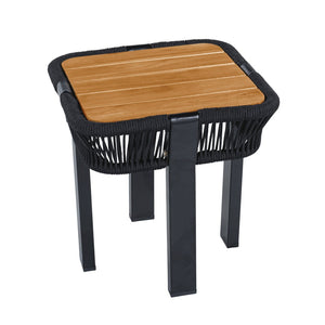 English Elm Teak Finish Acacia Wood Square Patio Side Table with Rope Wrapped Metal Frame Outdoor Black, Teak N770P409250A