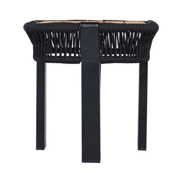 English Elm Teak Finish Acacia Wood Square Patio Side Table with Rope Wrapped Metal Frame Outdoor Black, Teak N770P409250A