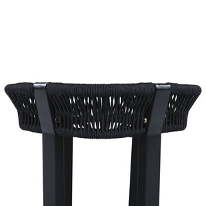 English Elm Teak Finish Acacia Wood Square Patio Side Table with Rope Wrapped Metal Frame Outdoor Black, Teak N770P409250A