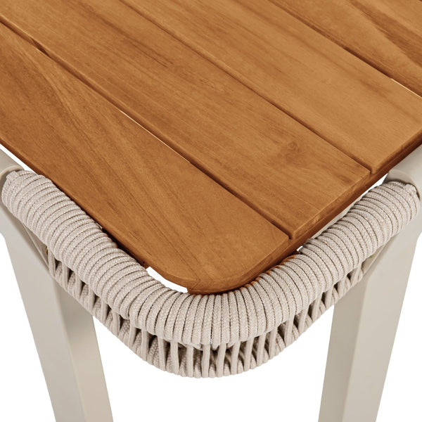 English Elm Teak Finish Acacia Wood Square Patio Side Table with Rope Wrapped Metal Frame Outdoor Beige, Natural, Teak N770P409250B