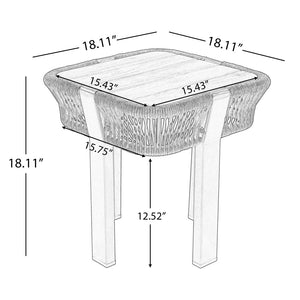 English Elm Teak Finish Acacia Wood Square Patio Side Table with Rope Wrapped Metal Frame Outdoor Beige, Natural, Teak N770P409250B