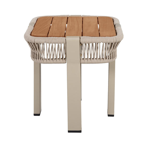 English Elm Teak Finish Acacia Wood Square Patio Side Table with Rope Wrapped Metal Frame Outdoor Beige, Natural, Teak N770P409250B