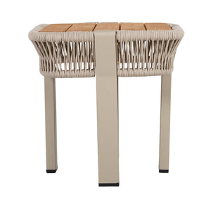 English Elm Teak Finish Acacia Wood Square Patio Side Table with Rope Wrapped Metal Frame Outdoor Beige, Natural, Teak N770P409250B