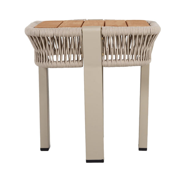 English Elm Teak Finish Acacia Wood Square Patio Side Table with Rope Wrapped Metal Frame Outdoor Beige, Natural, Teak N770P409250B