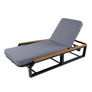 English Elm Adjustable Reclining Outdoor Chaise Lounge Acacia Teak Armrests Iron Frame Pool Patio N770P409251A_N770P422978D