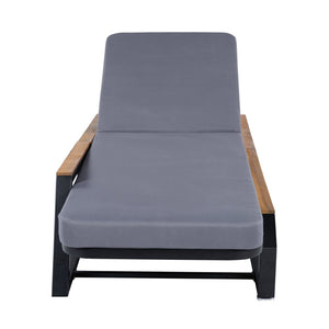 English Elm Adjustable Reclining Outdoor Chaise Lounge Acacia Teak Armrests Iron Frame Pool Patio N770P409251A_N770P422978D