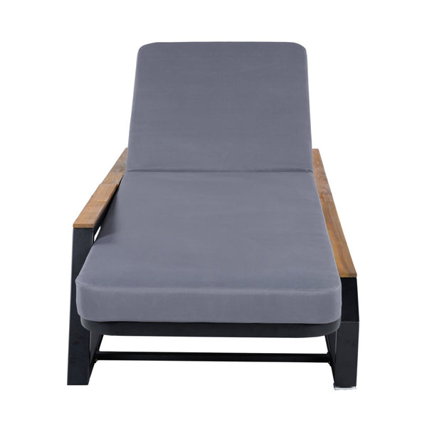 English Elm Adjustable Reclining Outdoor Chaise Lounge Acacia Teak Armrests Iron Frame Pool Patio N770P409251A_N770P422978D