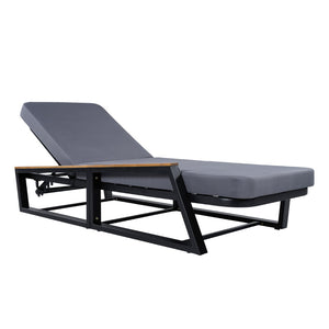 English Elm Adjustable Reclining Outdoor Chaise Lounge Acacia Teak Armrests Iron Frame Pool Patio N770P409251A_N770P422978D