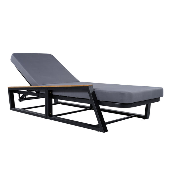English Elm Adjustable Reclining Outdoor Chaise Lounge Acacia Teak Armrests Iron Frame Pool Patio N770P409251A_N770P422978D