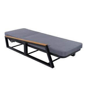 English Elm Adjustable Reclining Outdoor Chaise Lounge Acacia Teak Armrests Iron Frame Pool Patio N770P409251A_N770P422978D