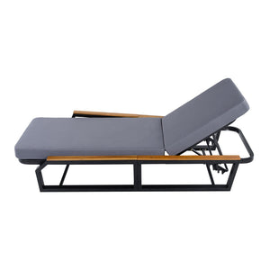 English Elm Adjustable Reclining Outdoor Chaise Lounge Acacia Teak Armrests Iron Frame Pool Patio N770P409251A_N770P422978D