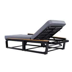 English Elm Adjustable Reclining Outdoor Chaise Lounge Acacia Teak Armrests Iron Frame Pool Patio N770P409251A_N770P422978D
