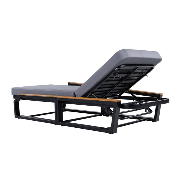 English Elm Adjustable Reclining Outdoor Chaise Lounge Acacia Teak Armrests Iron Frame Pool Patio N770P409251A_N770P422978D