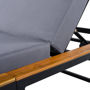 English Elm Adjustable Reclining Outdoor Chaise Lounge Acacia Teak Armrests Iron Frame Pool Patio N770P409251A_N770P422978D