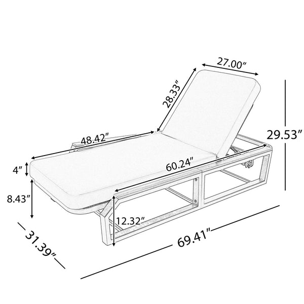 English Elm Adjustable Reclining Outdoor Chaise Lounge Acacia Teak Armrests Iron Frame Pool Patio N770P409251A_N770P422978D