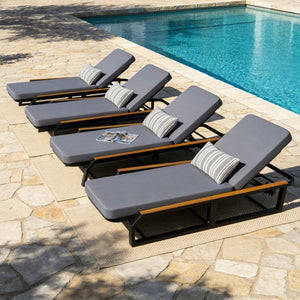 English Elm Adjustable Reclining Outdoor Chaise Lounge Acacia Teak Armrests Iron Frame Pool Patio N770P409251A_N770P422978D