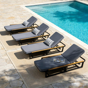 English Elm Adjustable Reclining Outdoor Chaise Lounge Acacia Teak Armrests Iron Frame Pool Patio N770P409251A_N770P422978D