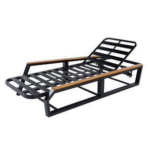 English Elm 3-Piece Outdoor Chaise Lounge Set Acacia Teak Iron Frame Reclining Patio Lounger N770P409251A_N770P422978D_N770P409252A