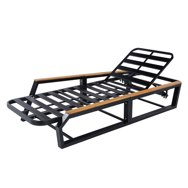 English Elm 3-Piece Outdoor Chaise Lounge Set Acacia Teak Iron Frame Reclining Patio Lounger N770P409251A_N770P422978D_N770P409252A