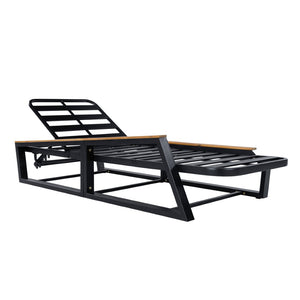 English Elm 3-Piece Outdoor Chaise Lounge Set Acacia Teak Iron Frame Reclining Patio Lounger N770P409251A_N770P422978D_N770P409252A