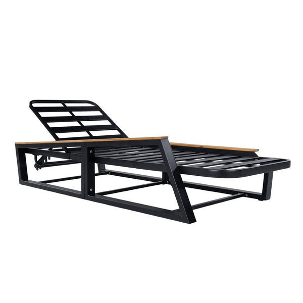 English Elm 3-Piece Outdoor Chaise Lounge Set Acacia Teak Iron Frame Reclining Patio Lounger N770P409251A_N770P422978D_N770P409252A