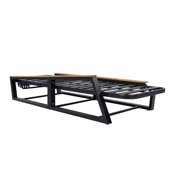 English Elm 3-Piece Outdoor Chaise Lounge Set Acacia Teak Iron Frame Reclining Patio Lounger N770P409251A_N770P422978D_N770P409252A