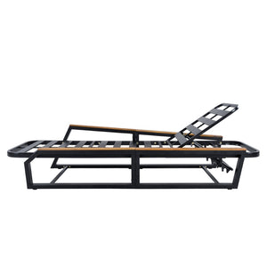 English Elm 3-Piece Outdoor Chaise Lounge Set Acacia Teak Iron Frame Reclining Patio Lounger N770P409251A_N770P422978D_N770P409252A