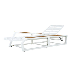 English Elm Acacia Solid Wood Patio Chaise Lounge Wide Frame 3 Position Outdoor Recliner Teak, White Acacia Wood, Iron N770P409251W