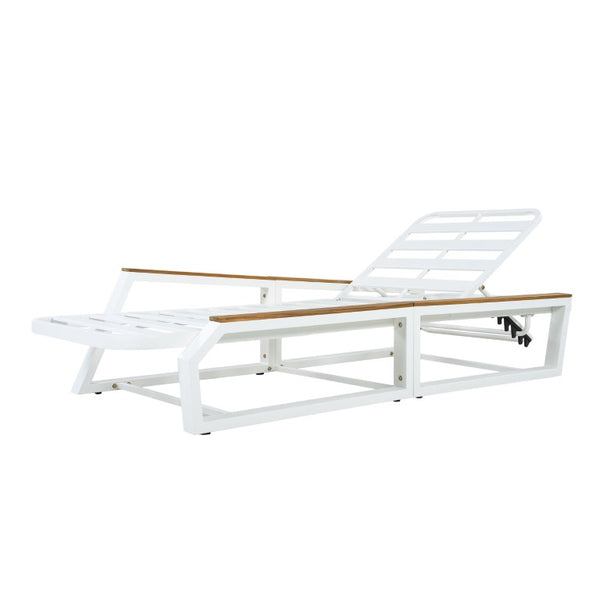 English Elm Acacia Solid Wood Patio Chaise Lounge Wide Frame 3 Position Outdoor Recliner Teak, White Acacia Wood, Iron N770P409251W